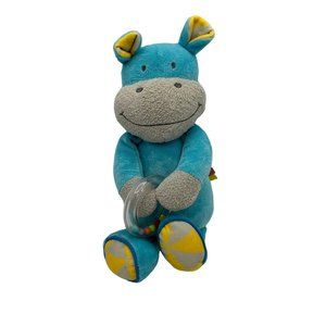 Manhattan Toy‎ Co Blue Gray Hippo Holding Circle Rattle Plush 15"